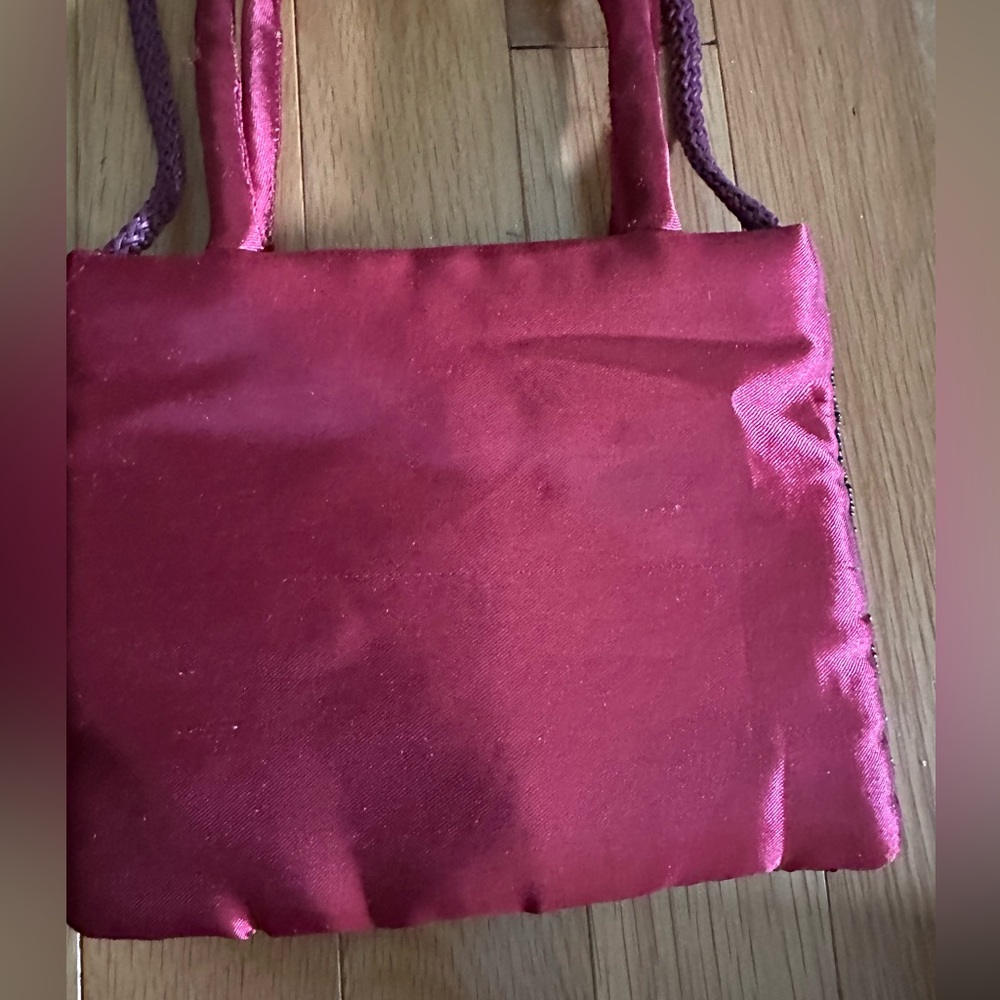 Vintage Burgundy Beaded crossbody bag/top handle bag w/satin handles & cord. EUC - Picture 4 of 10